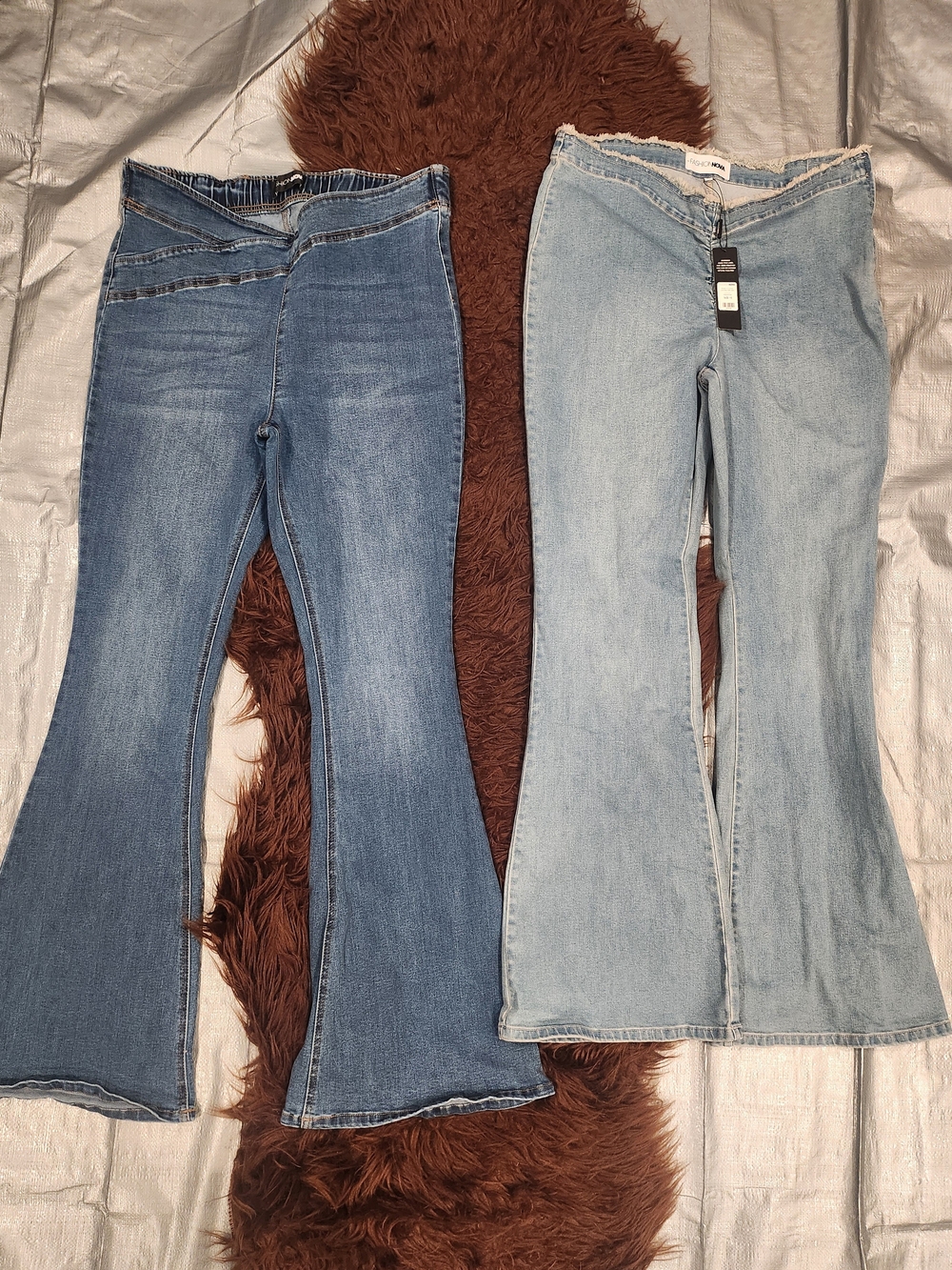 Fashion Nova Women’s Flare Jeans - Light Blue & Medium Blue